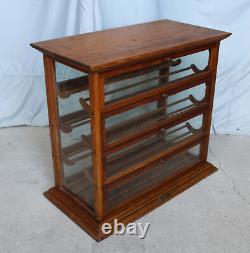 Antique Country Store Oak Counter Top Ribbon Display and Storage Cabinet