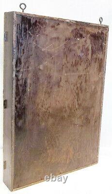 Antique Country Store Oak Wall Hanging Display Case Knife, Padlock, Hotel Key