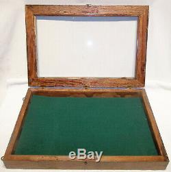 Antique Country Store Oak Wall Hanging Display Case Knife, Padlock, Hotel Key