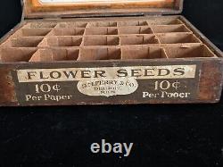 Antique D. M Ferry & Co Flower Seed Display Case Country Store Box Dovetail Wood