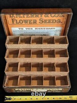 Antique D. M Ferry & Co Flower Seed Display Case Country Store Box Dovetail Wood
