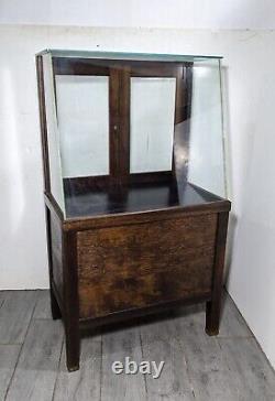 Antique General Country Store Floor Showcase Wood Glass Display Case Cabinet