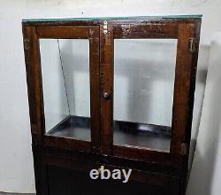 Antique General Country Store Floor Showcase Wood Glass Display Case Cabinet