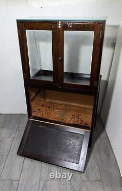 Antique General Country Store Floor Showcase Wood Glass Display Case Cabinet