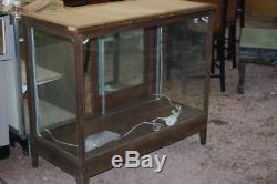 Antique General Store Country Display Case Oak Cabinet Vintage Wavy Glass