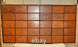 Antique General Store Hardware Wood Display Case Waterfall Drawers Brass Pulls