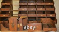 Antique General Store Hardware Wood Display Case Waterfall Drawers Brass Pulls