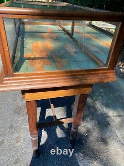 Antique General Store Oak & Glass Mirrored Display Case Cabinet Showcase 70