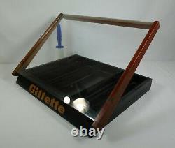 Antique Gillette Blades Wooden Store Display Case With Glass Lid Counter Top
