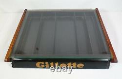 Antique Gillette Blades Wooden Store Display Case With Glass Lid Counter Top