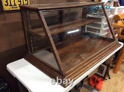 Antique Oak Country Store Display Cabinet, 2 Tier, Orig Glass