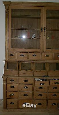 Antique Pine General Store display fixture Apothecary cabinet shelves Book Case