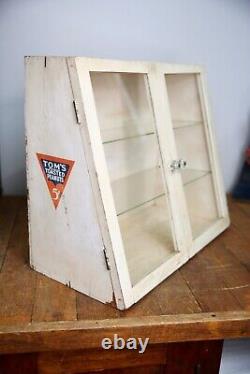 Antique Toms Roasted Peanuts Store Counter Display Case wood apothecary cabinet