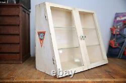 Antique Toms Roasted Peanuts Store Counter Display Case wood apothecary cabinet