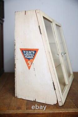 Antique Toms Roasted Peanuts Store Counter Display Case wood apothecary cabinet