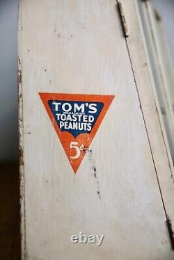 Antique Toms Roasted Peanuts Store Counter Display Case wood apothecary cabinet