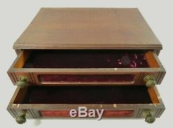 Antique Victorian RED VELVET 2 Drawer Sewing Spool Store Display Case Cabinet