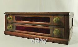 Antique Victorian RED VELVET 2 Drawer Sewing Spool Store Display Case Cabinet