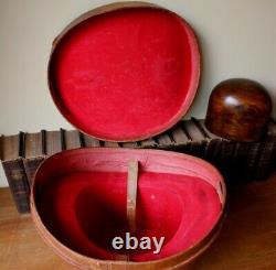 Antique Vintage Brown Leather Top Hat Case Box. Home Decor Storage. Shop Display