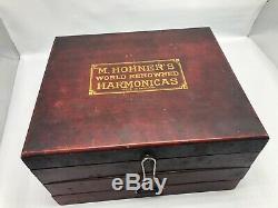 Antique Vintage M Hohner Harmonica Display Case Wooden Box General Store