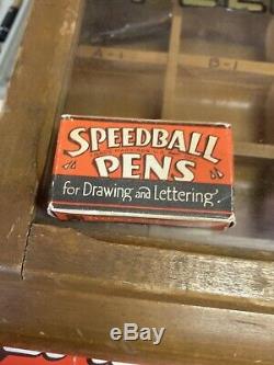 Antique Vtg 20s-30s Speedball Wooden Fountain Pen Tip Nib Display Store Case