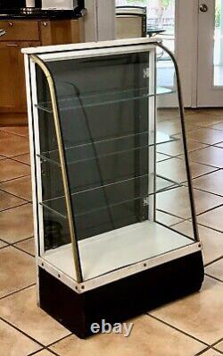 Antique Vtg Curved Glass Wood Display Case Shelves Store Showcase Cabinet