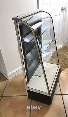 Antique Vtg Curved Glass Wood Display Case Shelves Store Showcase Cabinet