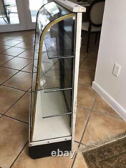 Antique Vtg Curved Glass Wood Display Case Shelves Store Showcase Cabinet