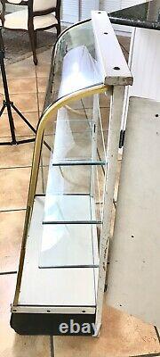 Antique Vtg Curved Glass Wood Display Case Shelves Store Showcase Cabinet