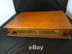 Antique Watsons Needles Display Wooden Case Box Country Store Victorian RARE