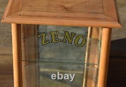 Antique ZENO GUM advertising Shelf General Store Display Case Cabinet w Mirror