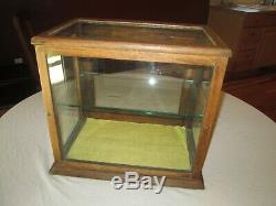 Antique general store oak & original wavy glass small display show case cabinet