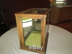 Antique general store oak & original wavy glass small display show case cabinet