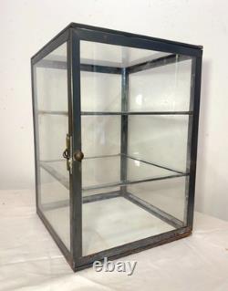 Antique handmade metal glass countertop store display show case sliding shelves