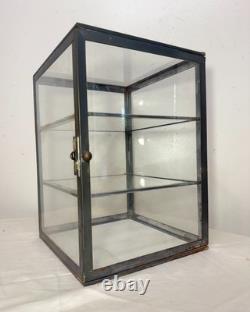Antique handmade metal glass countertop store display show case sliding shelves