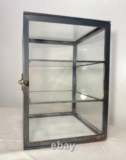Antique handmade metal glass countertop store display show case sliding shelves