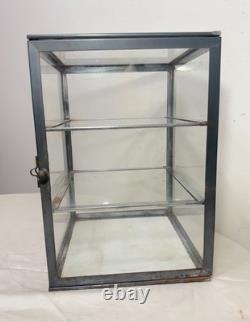 Antique handmade metal glass countertop store display show case sliding shelves