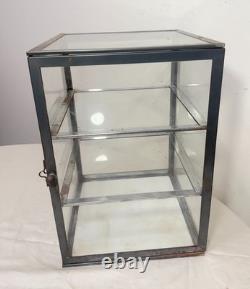 Antique handmade metal glass countertop store display show case sliding shelves