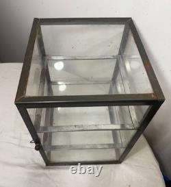Antique handmade metal glass countertop store display show case sliding shelves