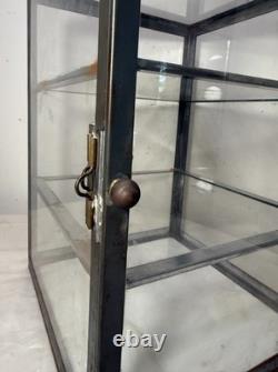 Antique handmade metal glass countertop store display show case sliding shelves