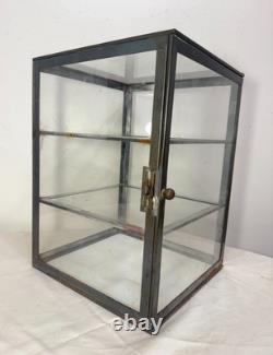 Antique handmade metal glass countertop store display show case sliding shelves
