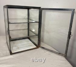 Antique handmade metal glass countertop store display show case sliding shelves