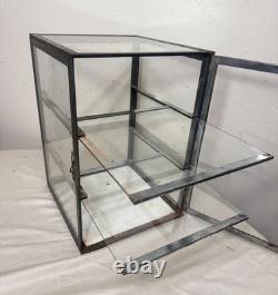 Antique handmade metal glass countertop store display show case sliding shelves