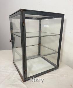 Antique handmade metal glass countertop store display show case sliding shelves