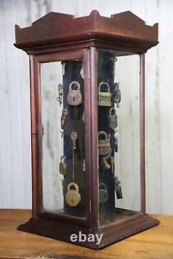 Antique store counter display case rotating cabinet glass wood hardware vintage