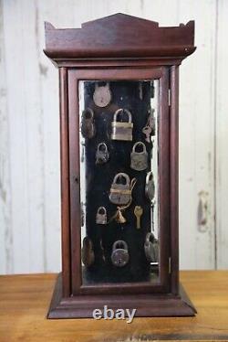 Antique store counter display case rotating cabinet glass wood hardware vintage