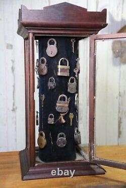 Antique store counter display case rotating cabinet glass wood hardware vintage