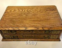 AntiqueCOUNTRY STORE CLARK ONT OAK WOOD 2 DRAWER THREAD SPOOL CABINETExc