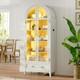 Arch Display Cabinet with Glass Doors LED Display Case 4-Tier Curio Cabinet