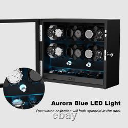 Automatic 12 Watch Winder Display Case With Blue LED Light With 6 Storage Box